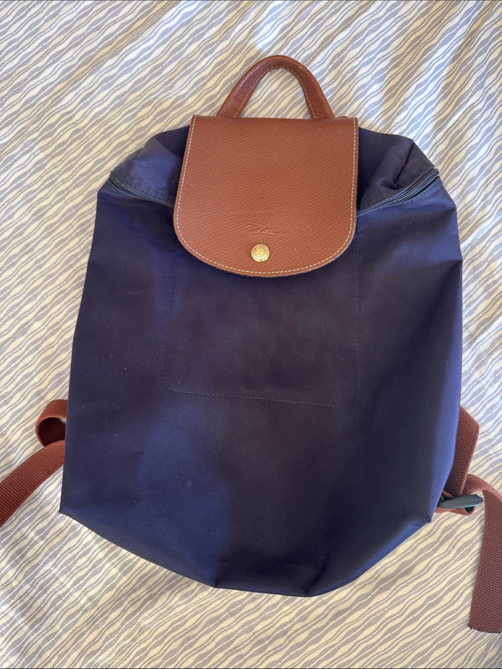Longchamp Backpack eggplant with brown leather trim - Casual Everyday